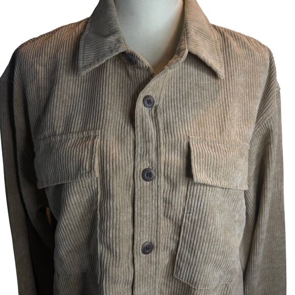 RSQ Men's Long Sleeve Button Front Corduroy Shirt Jacket, Tan, Medium NWT - Picture 1 of 7